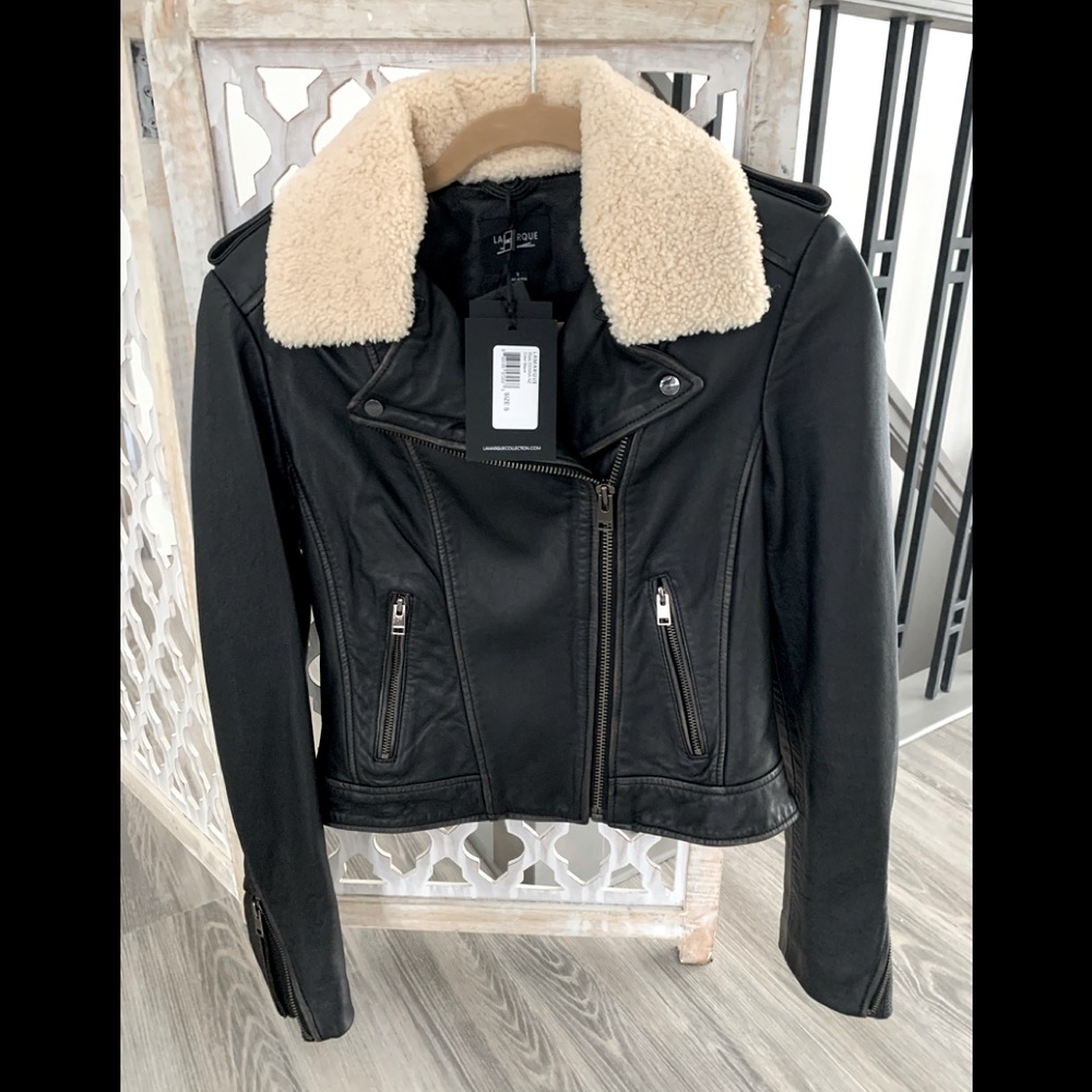 Lamarque Leather Moto Jacket/Sherpa Collar